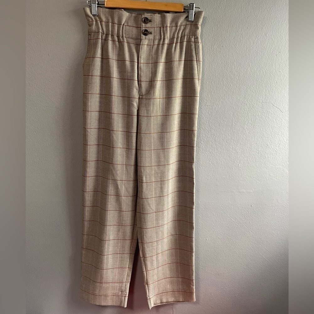 NWOT Madewell paperbag high waisted plaid cropped trousers. Size 00